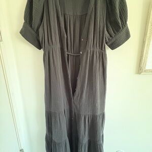 Madewell Gray Pleated Tiered Sundress